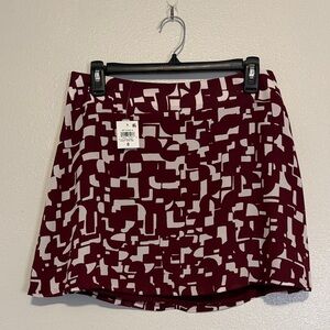 Maroon & White Abstract Circle Skater Skirt